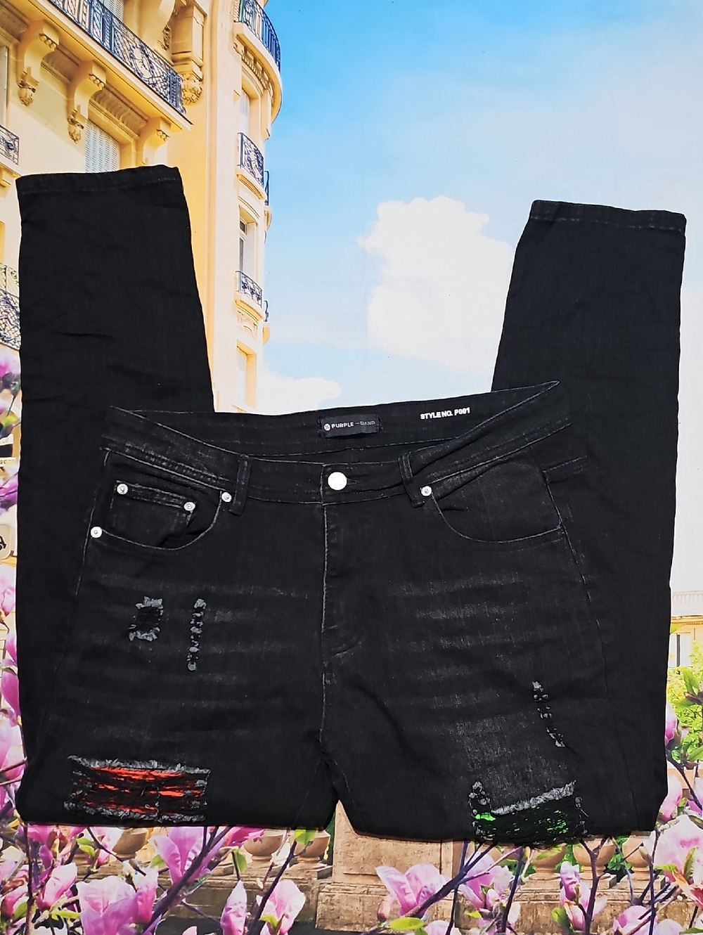 Purple Brand Slim Black Distressed Jeans Size 34